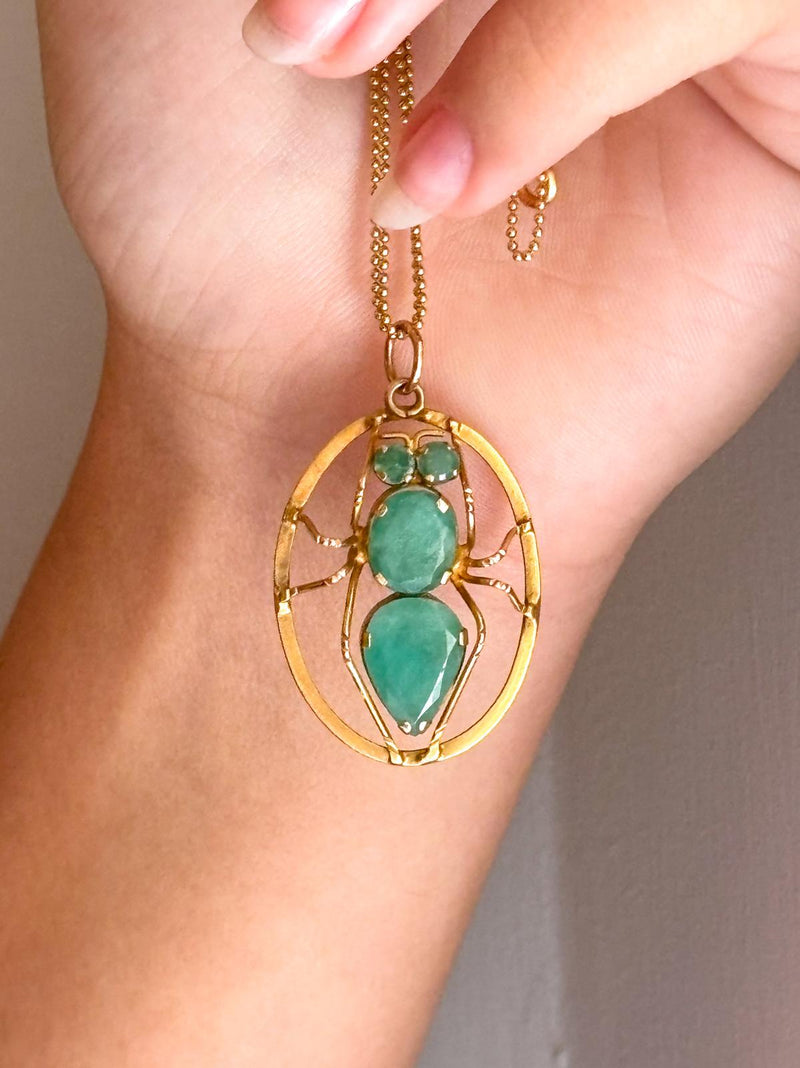 14k Vintage Chrysoprase Insect Pendant