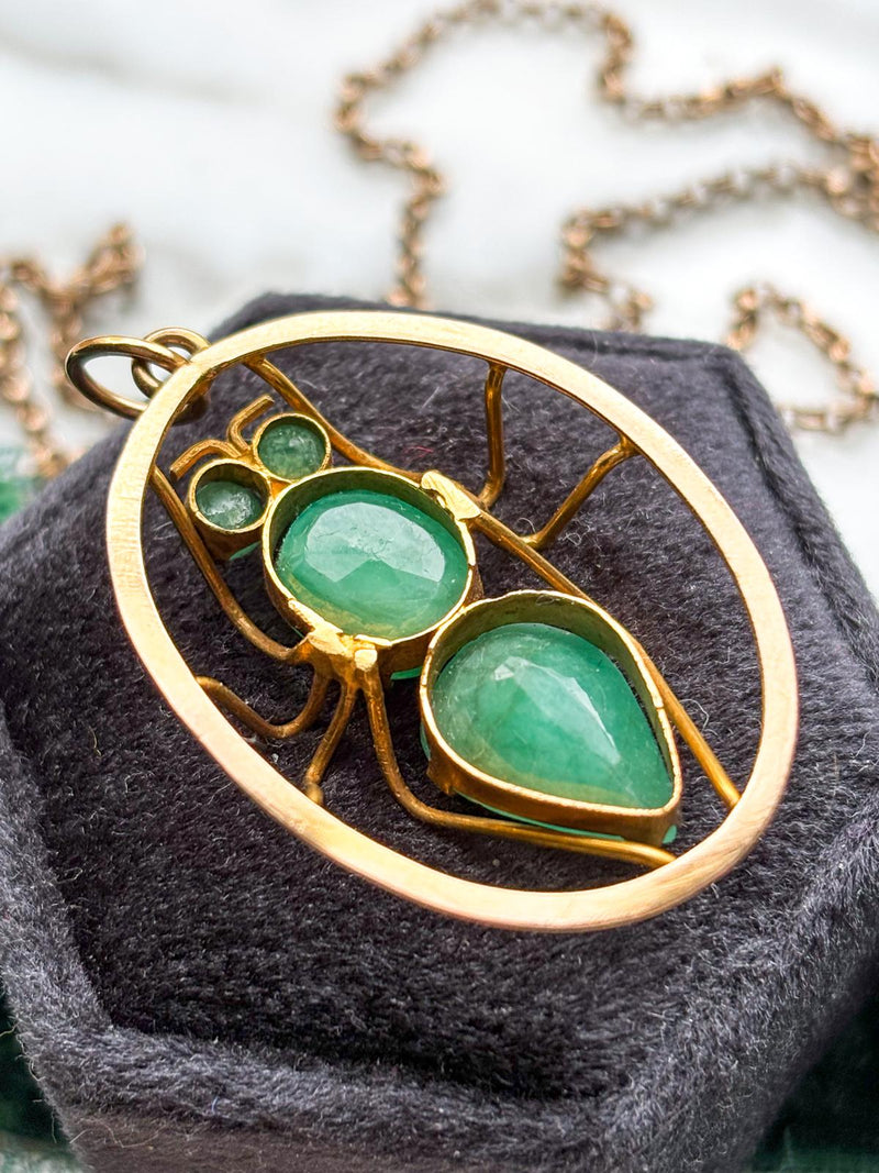 14k Vintage Chrysoprase Insect Pendant