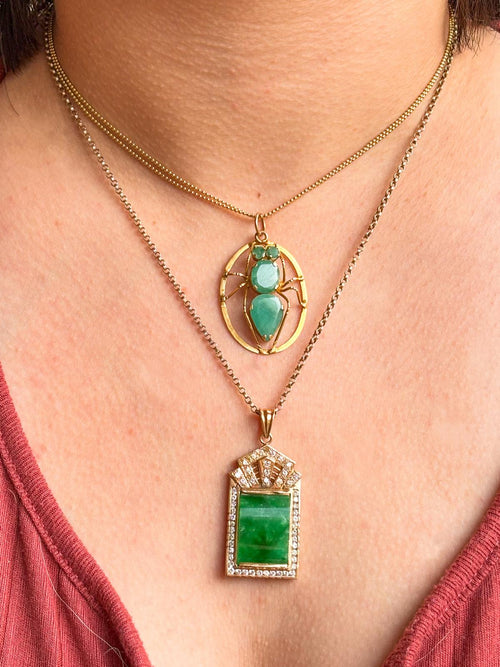 14k Vintage Chrysoprase Insect Pendant