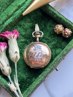 14k Antique Enameled Pocket Watch with Diamonds