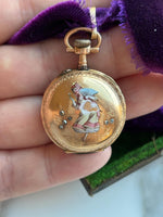 14k Antique Enameled Pocket Watch with Diamonds