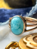 9ct Georgian Turquoise Glass Cameo Ring