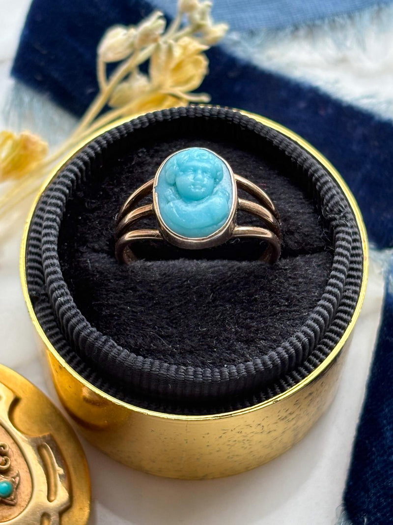 9ct Georgian Turquoise Glass Cameo Ring