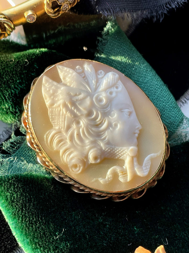 14k Edwardian Medusa Shell Cameo Pin