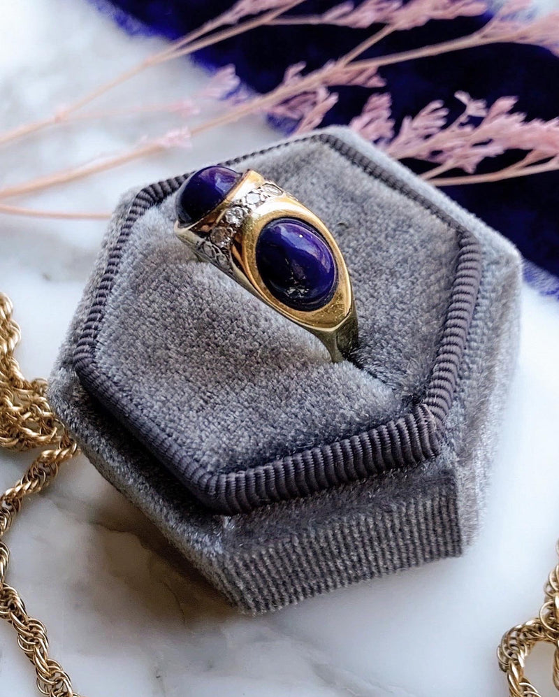 14k Vintage Lapis & diamond Ring