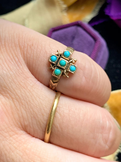 14k Victorian Turquoise Cruciform Ring