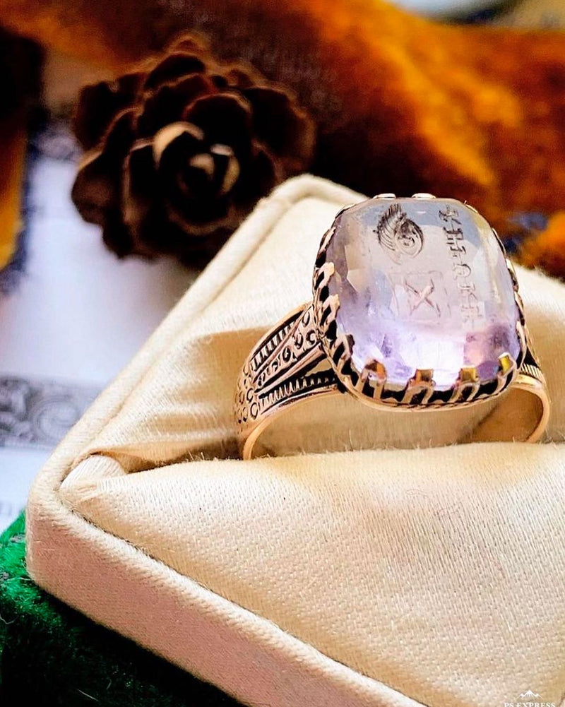 14k Victorian Carved Amethyst Rebus Ring