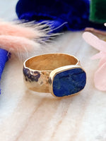 14k Vintage Lapis Hammered Gold Ring