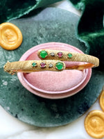 14k Vintage Emerald, Ruby, & Diamond Bangle