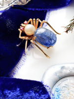 14k Vintage Tanzanite, Ruby, & Pearl Spider Brooch