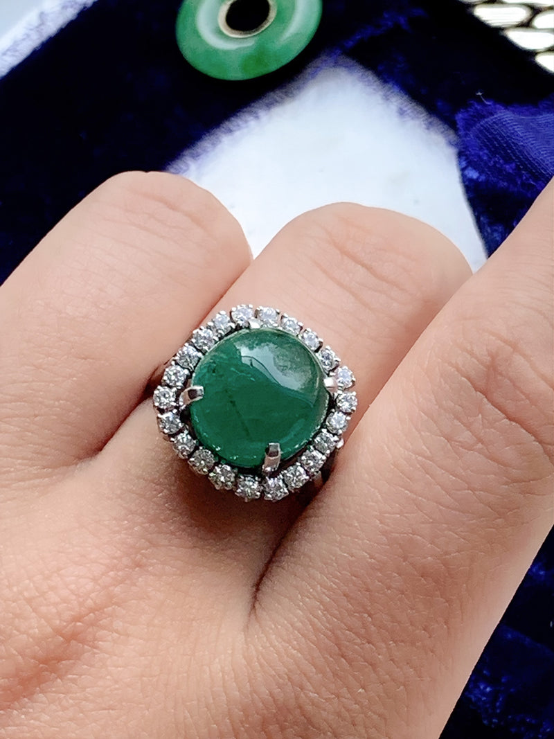 14k Mid-Century Emerald & Diamond Ring