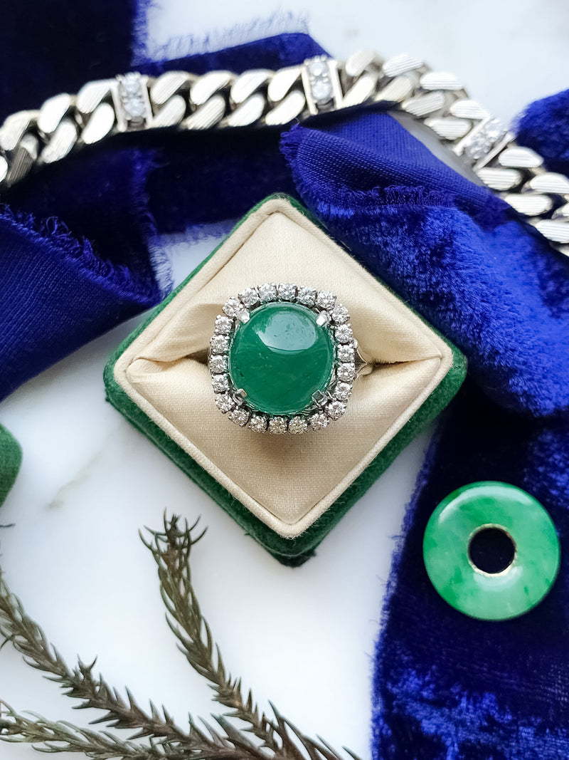 14k Mid-Century Emerald & Diamond Ring