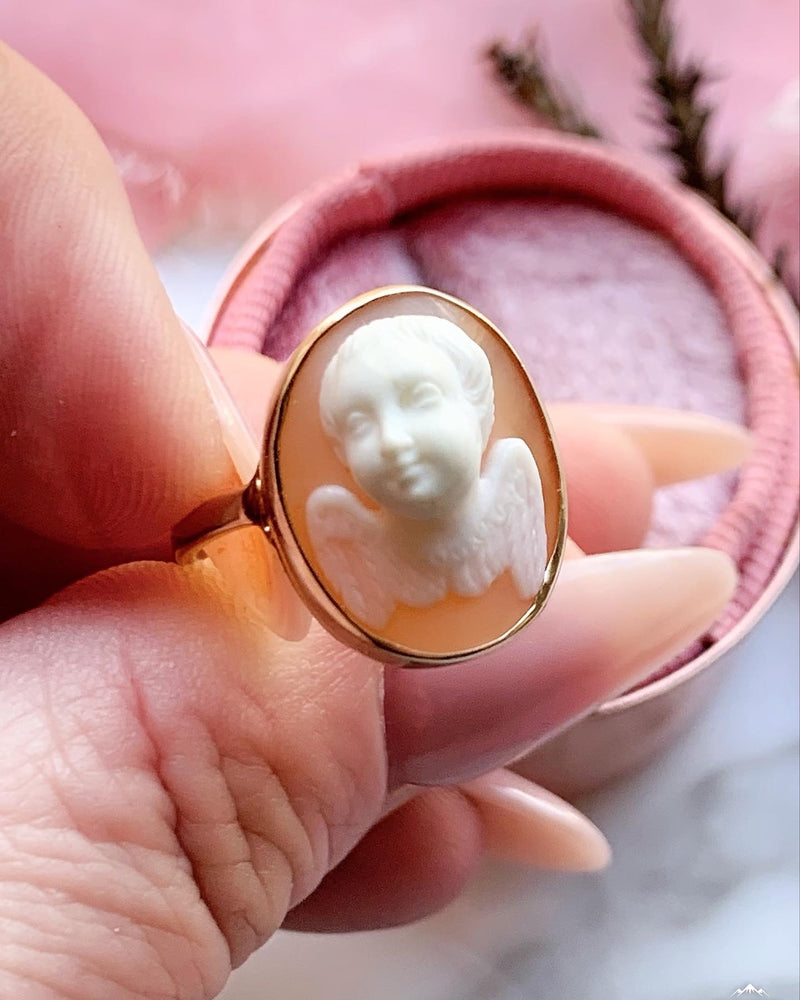 14k Victorian Cherub Shell Cameo Ring