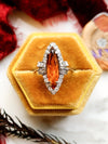 18k Deco Marquise Orange Sapphire & Diamond Ring