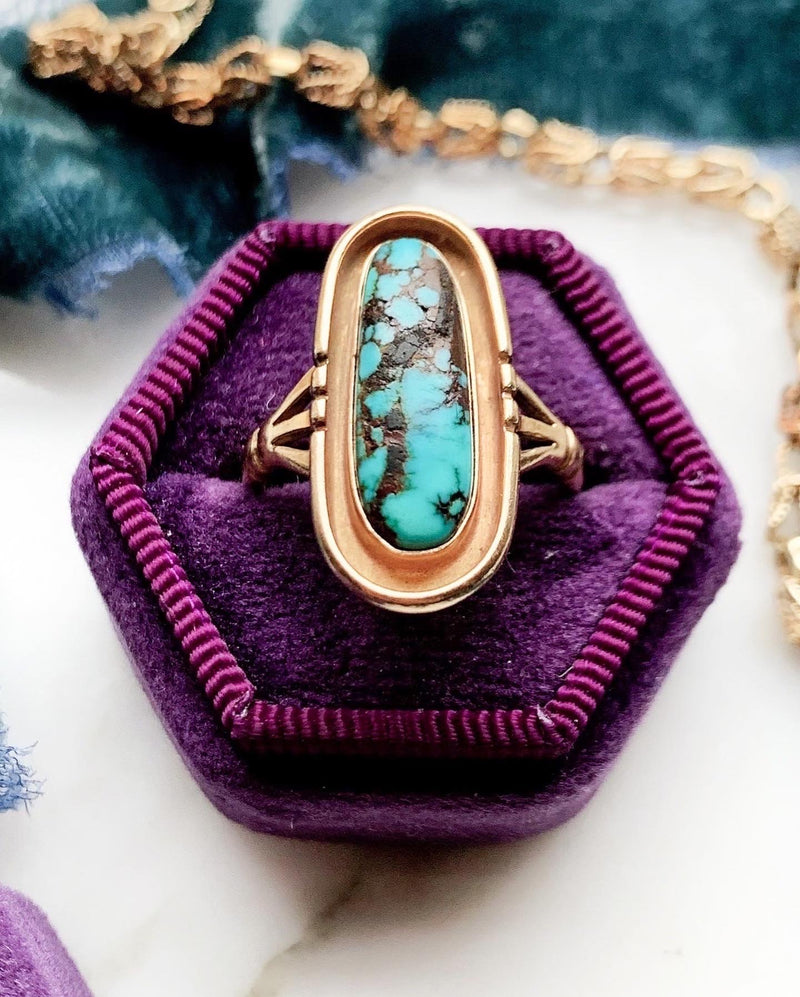 14k Vintage Matrix Turquoise Ring