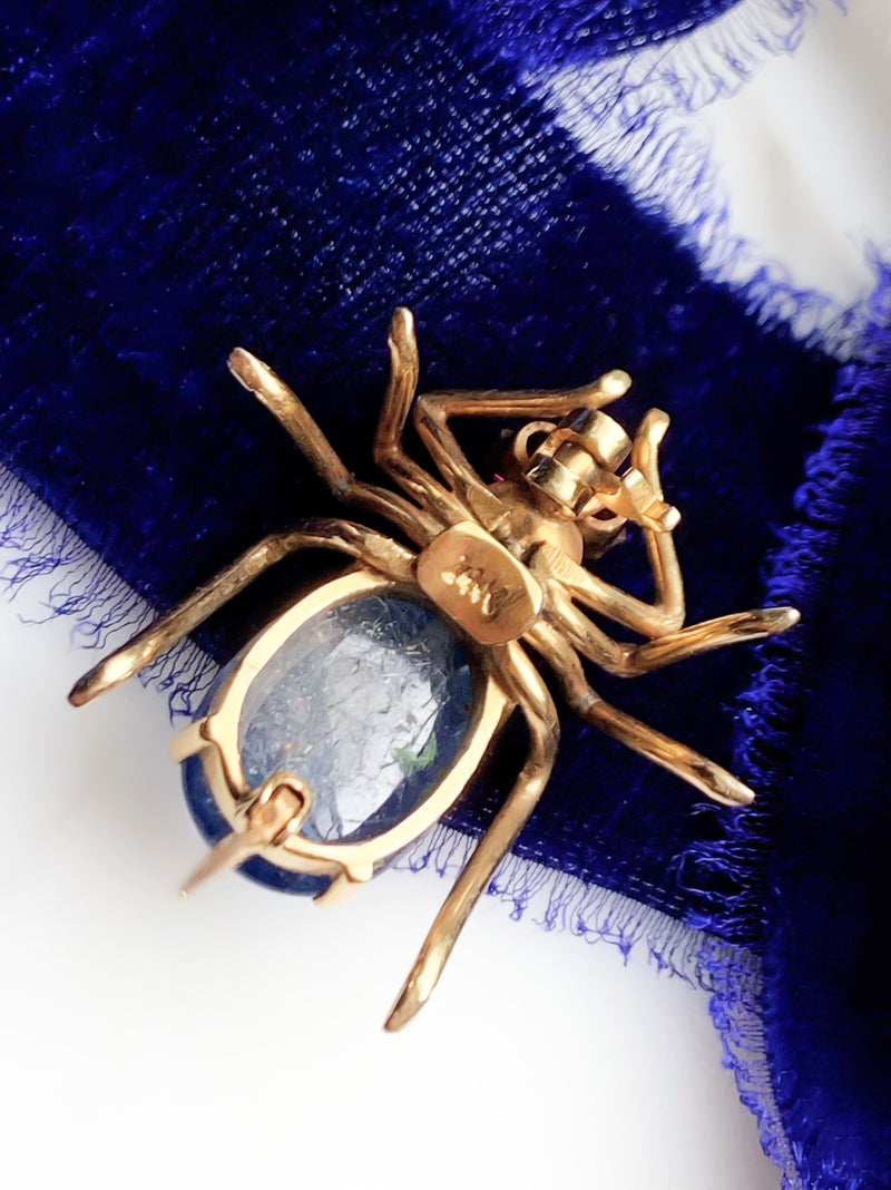 14k Vintage Tanzanite, Ruby, & Pearl Spider Brooch