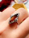 18k Deco Marquise Orange Sapphire & Diamond Ring