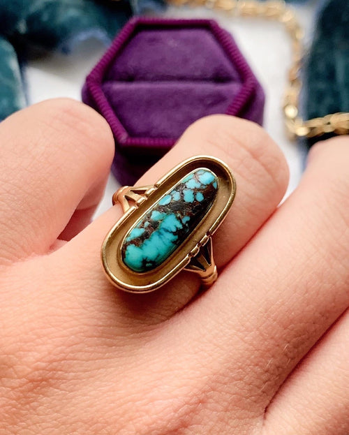 14k Vintage Matrix Turquoise Ring