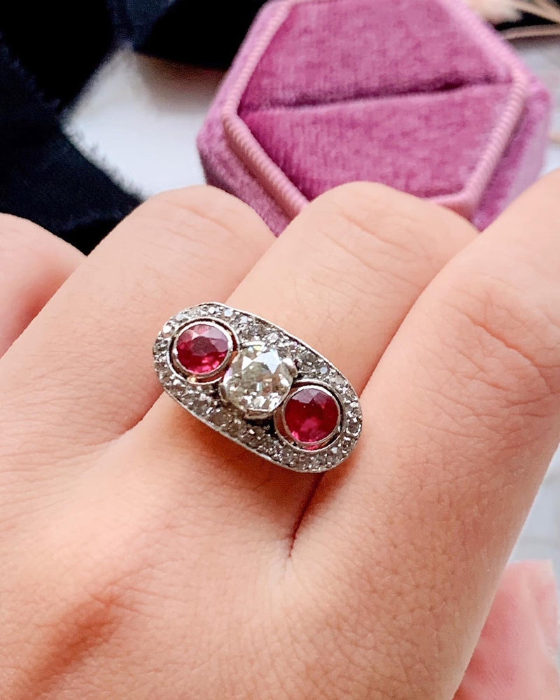 14k Victorian OMC Diamond & Ruby Ring