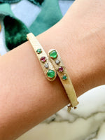 14k Vintage Emerald, Ruby, & Diamond Bangle