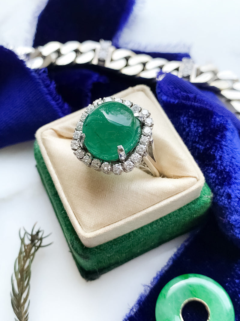 14k Mid-Century Emerald & Diamond Ring