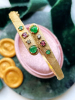 14k Vintage Emerald, Ruby, & Diamond Bangle