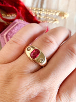 14k Vintage Diamond & Ruby Flush Mount Ring