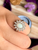 14k WG Vintage White Opal & Diamond Halo Ring