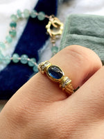 14k Vintage Sapphire Cabochon & Diamond Ring