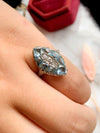 18k Art Deco Diamond & Aquamarine Navette Ring