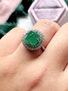 Platinum Emerald Sugarloaf with Double Diamond Halo Ring