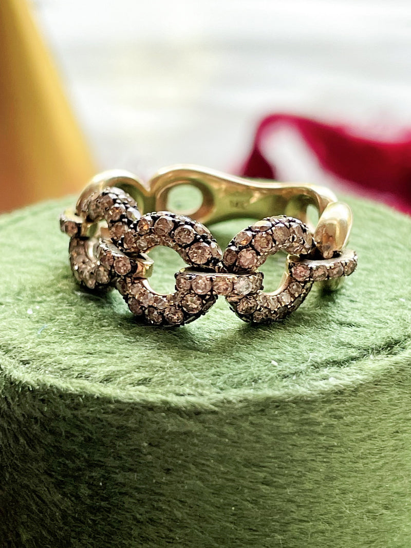 14k Pave Set Chain Link Ring