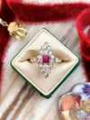 18k Deco OEC Diamond & Ruby Ring