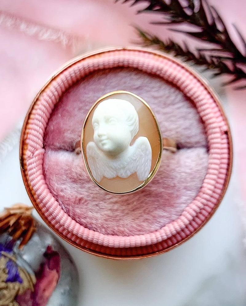 14k Victorian Cherub Shell Cameo Ring