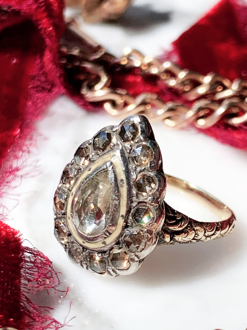 19TH CENTURY 14K GEORGIAN EMERALD AND DIAMOND RING - Helen Storey Antiques