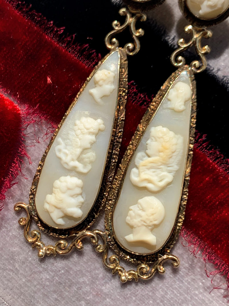 15k Victorian Shell Cameo Day/Night Earrings