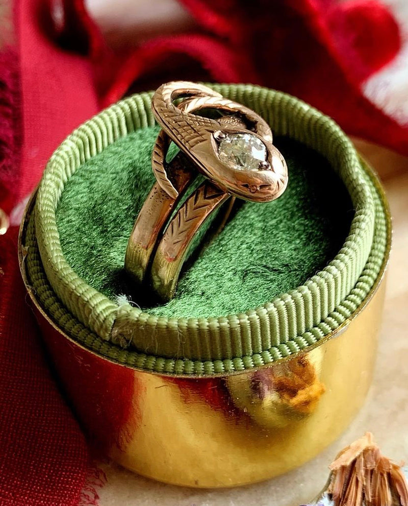 9k Victorian Coiled Snake Diamond Ring